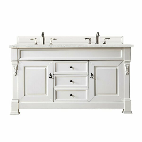 James Martin Vanities Brookfield 60in Double Vanity, Bright White w/ 3 CM Eternal Jasmine Pearl Quartz Top 147-V60D-BW-3EJP